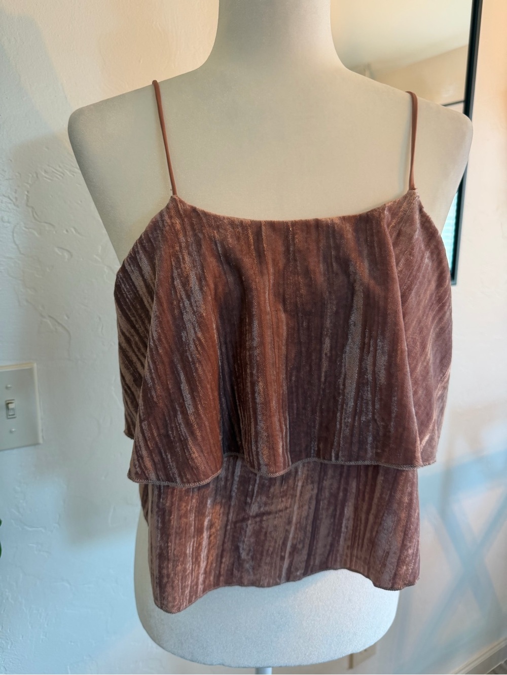 Zara Pink Crushed Velvet Layered Camisole Size Medium